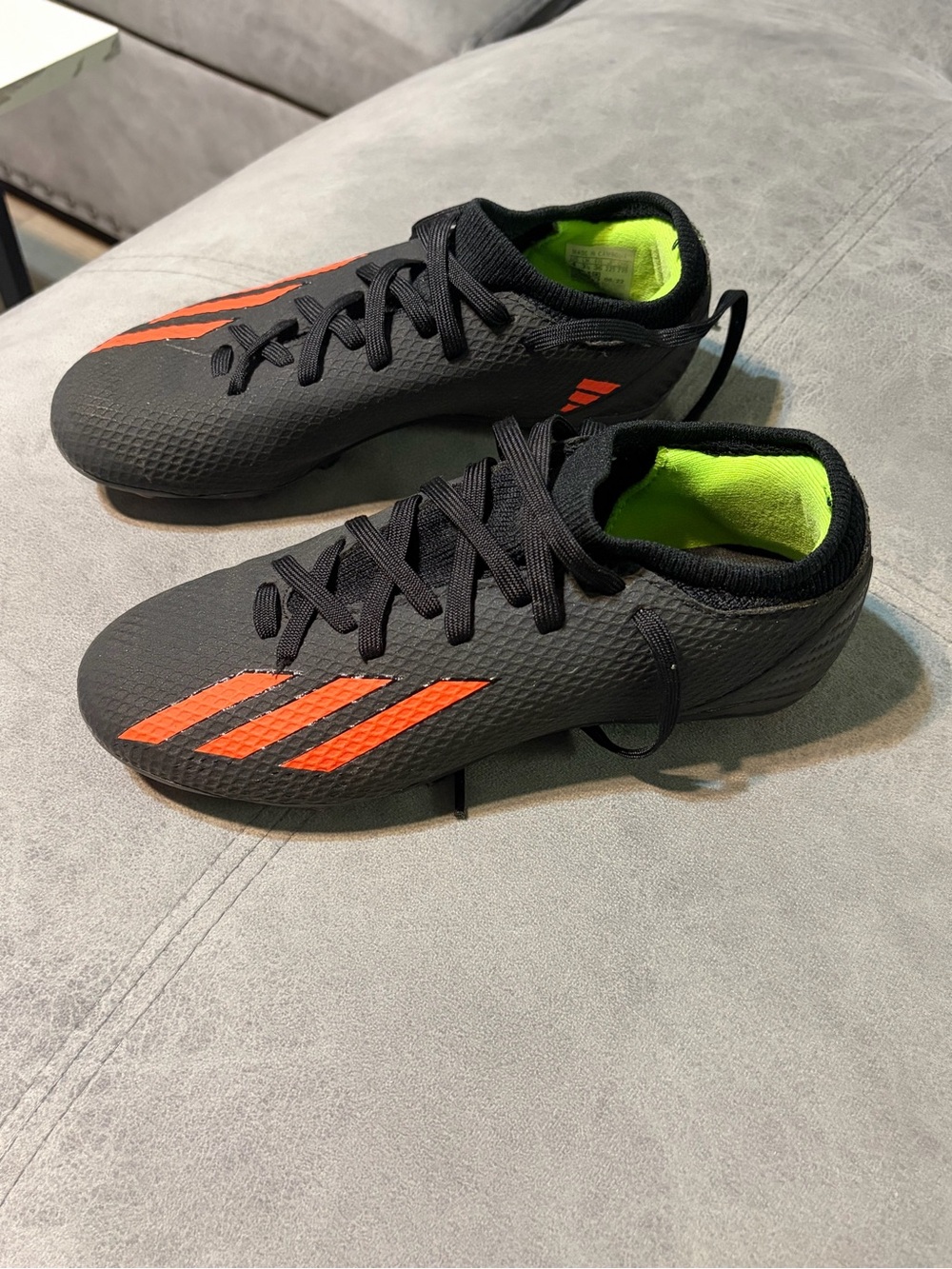 adidas Kids Black & Neon Green Soccer Sneakers with Orange Stripes